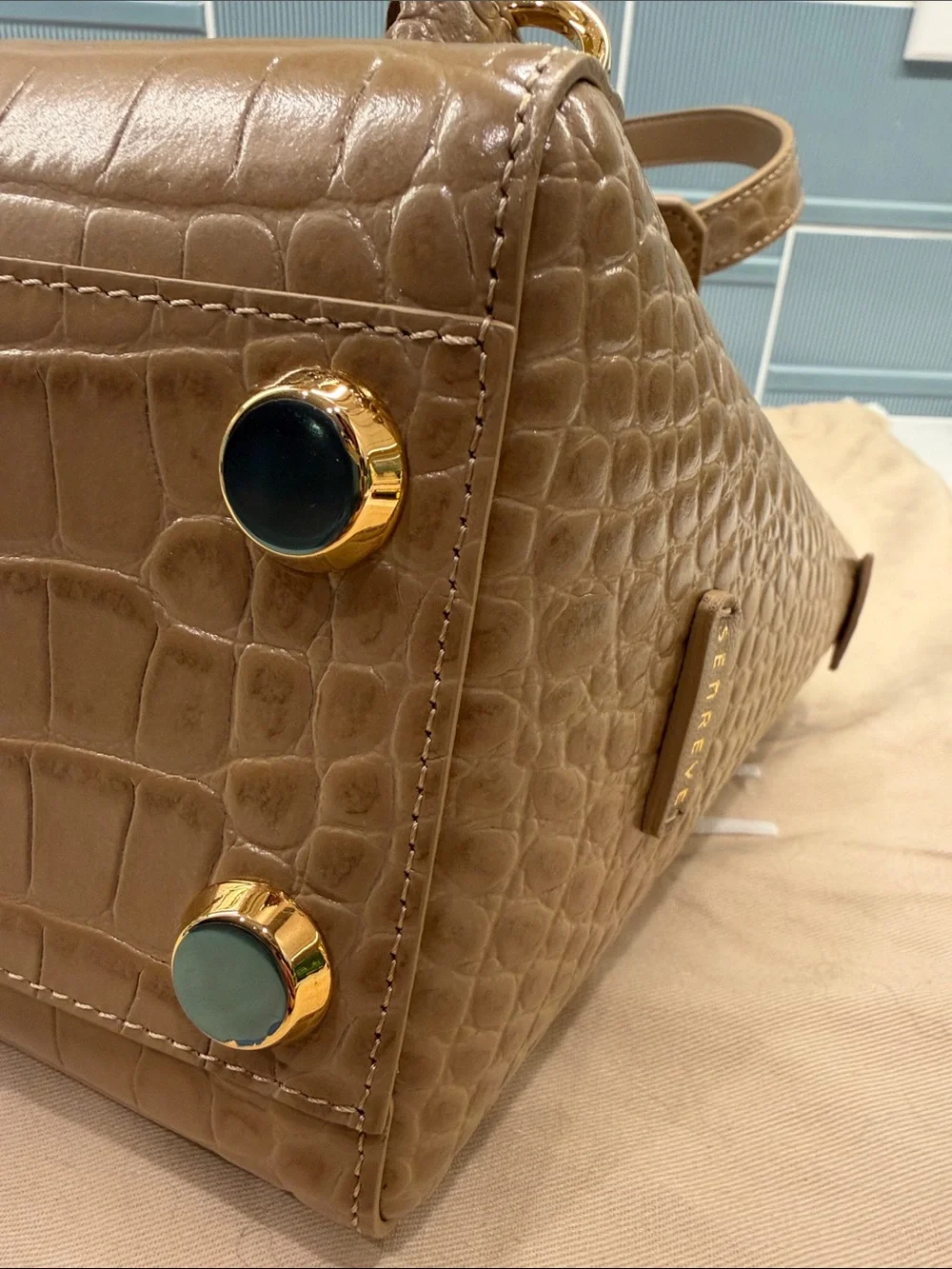 Senreve Croc-Embossed Leather Satchel in Tan